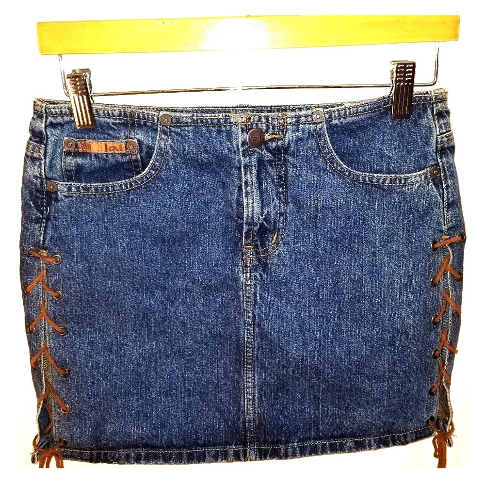 l.e.i. Denium Mini Skirt with Leather Strings